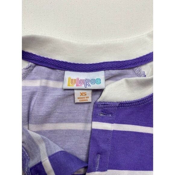 LuLaRoe Mark Purple‎ White Stripe Raglan Henley Top Sz XS - Picture 5 of 6